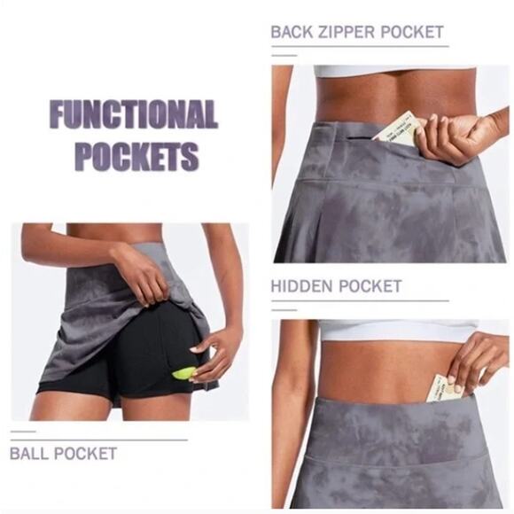 BALEAF Tennis Golf Skort High Waist Athletic Pleated Skirt Pink Tie Dye MEDIUM - Picture 4 of 6